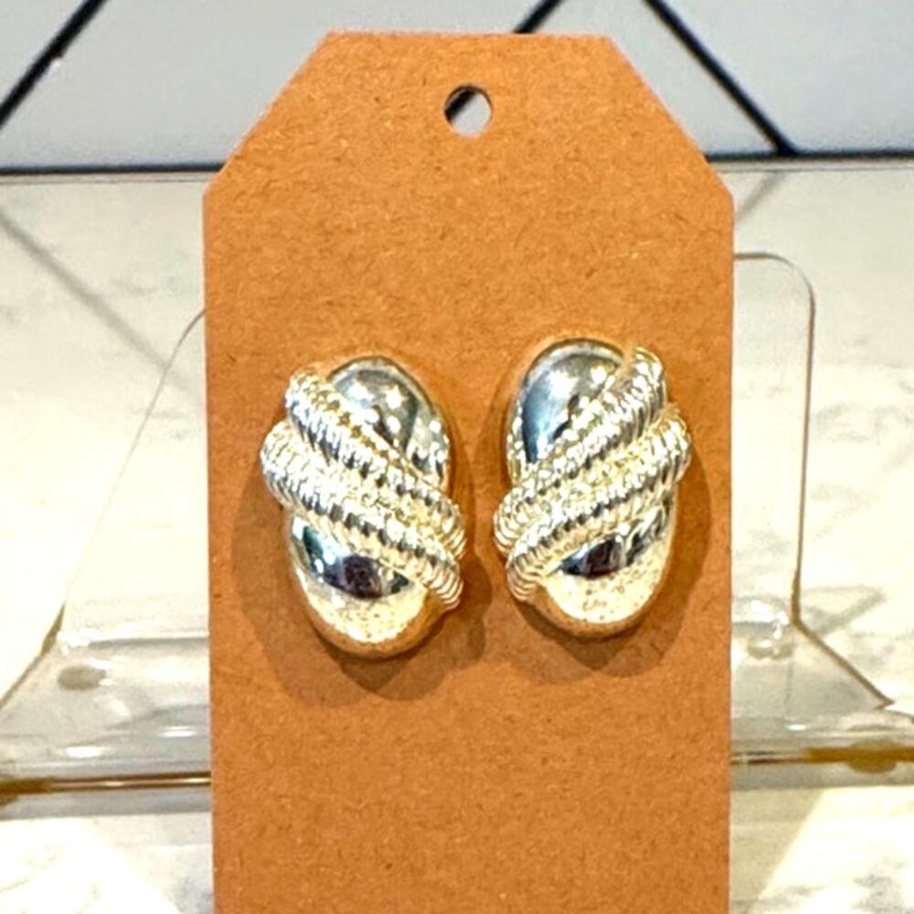 Vintage Napier Silver Tone Oval Rope accents earrings nautical classy bold